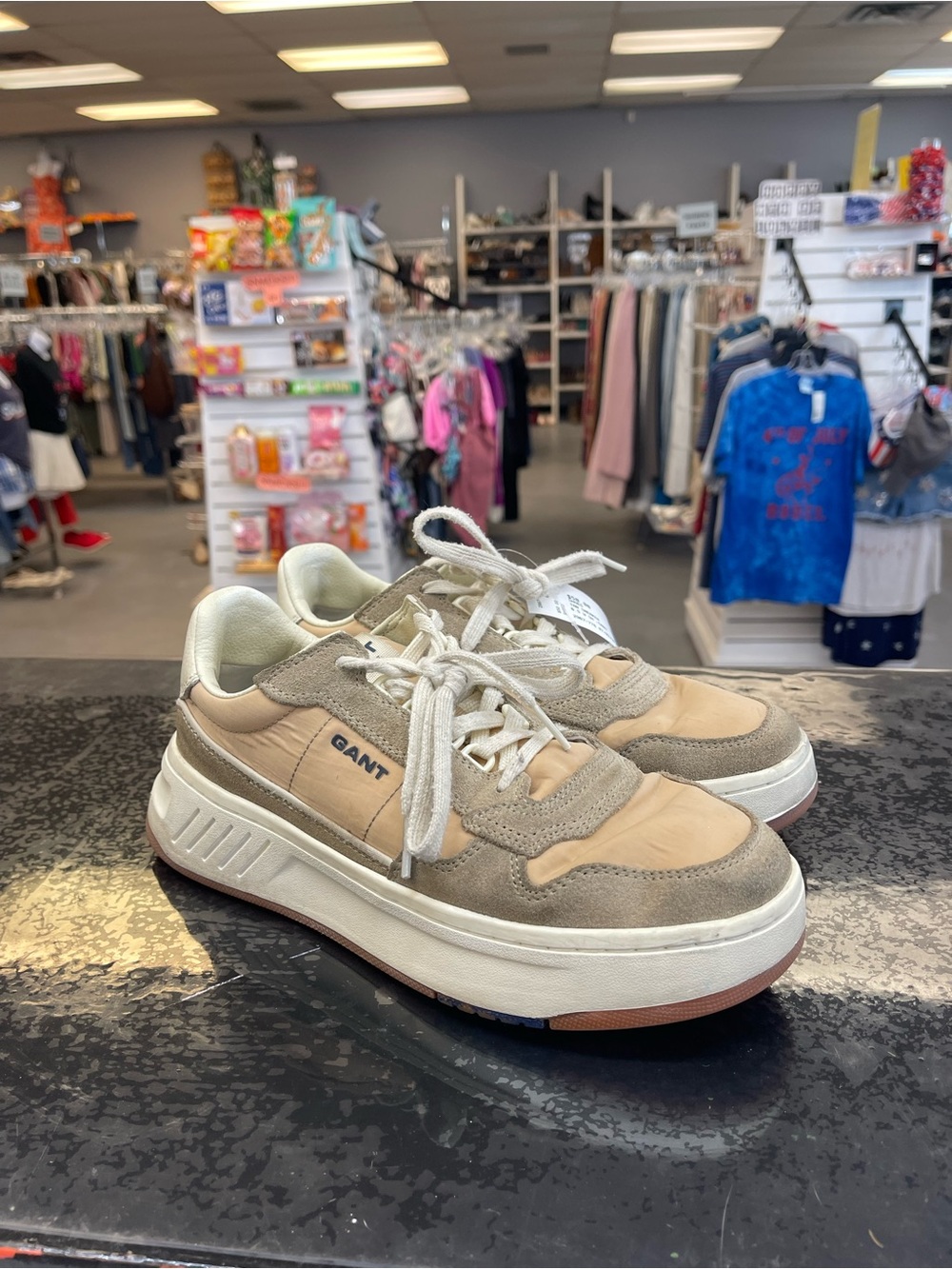 GANT Beige and Taupe Mixed-Material Platform Sneakers